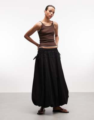 Reclaimed Vintage Midi Bubble Skirt With Side Ties In Black