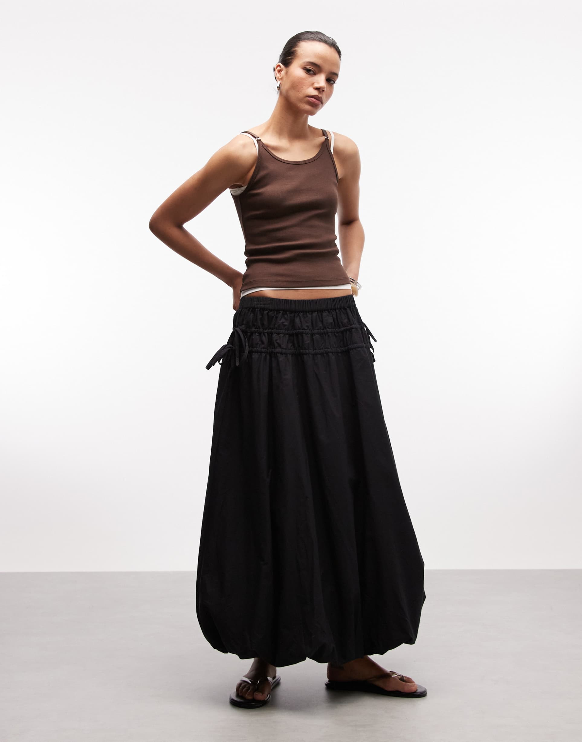 reclaimed vintage midi bubble skirt with side ties in black