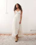 [Reclaimed Vintage] Reclaimed Vintage midi cami dress with lace inserts and button-down front in ivory-White 6 Cream