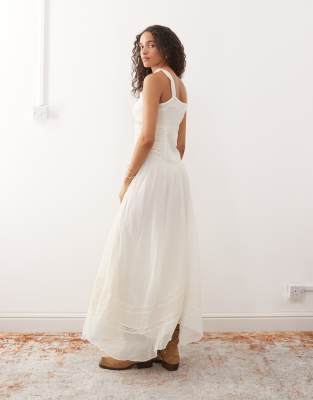 Reclaimed Vintage midi cami dress with lace inserts and button