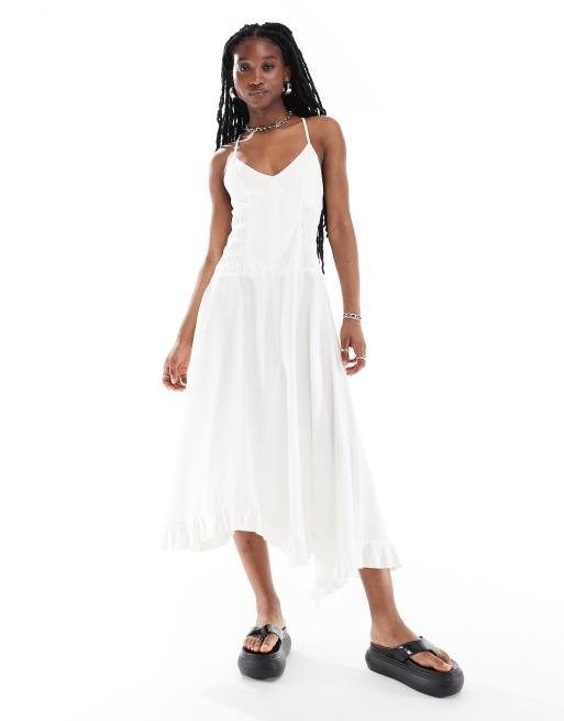 Reclaimed Vintage midi cami dress with ruched detail in off white twill ASOS