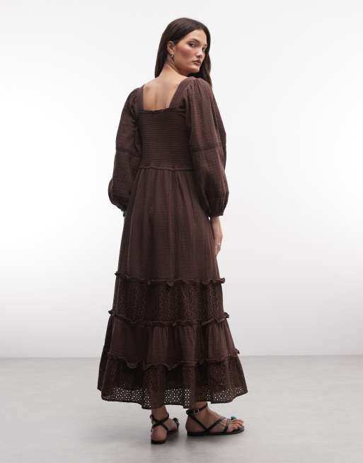 brown midi dress sleeves Buy Friends Like These Chocolate Brown V-Neck ITY Flutter Sleeve Midi Dress  from Next USA