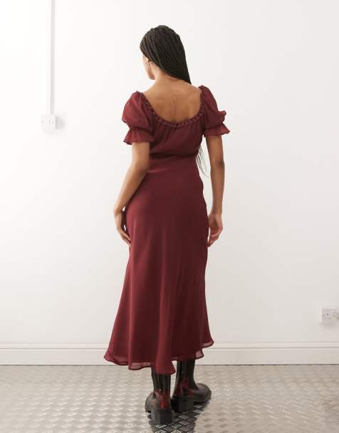 burgundy dress valentines day Love Life Twist Bodice Dress Burgundy– Selfie Leslie main image 0