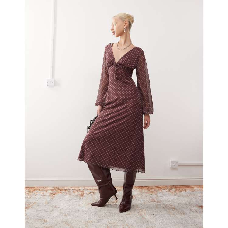 Reclaimed Vintage midi dress in burgundy spot print ASOS