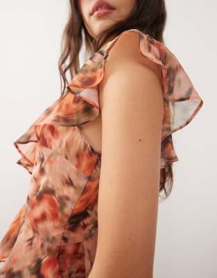 Reclaimed Vintage Midi Dress With Asymmetric Hem And Ruffles In Multi