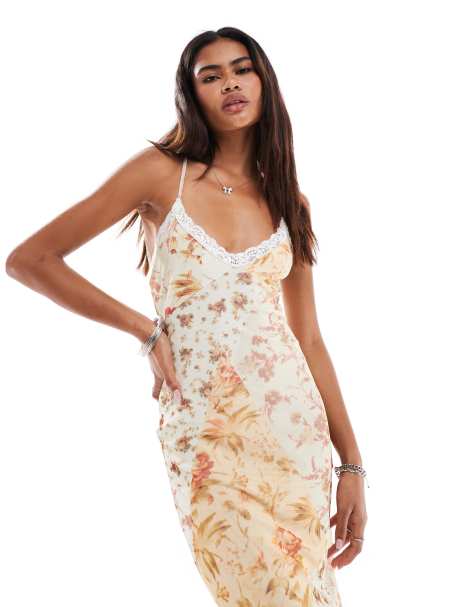 Reclaimed Vintage midi dress with cross strap back in patchwork floral print - view 1