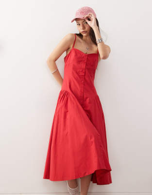 Reclaimed Vintage midi dress with drop waist detail in red