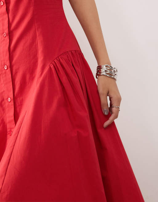 Reclaimed Vintage midi dress with drop waist detail in red
