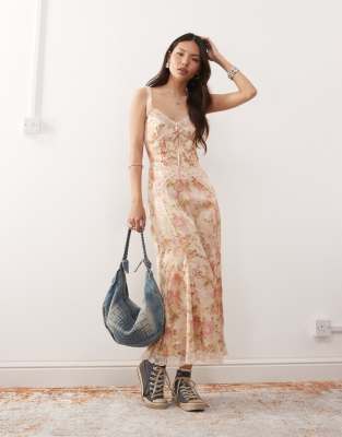 Reclaimed Vintage Midi Dress With Lace Cutouts