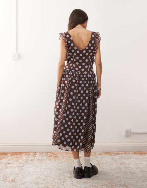 blue and brown midi dress NEFERTITI NAVY BLUE AND ORANGE MIDI DRESS