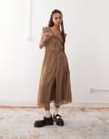 [Reclaimed Vintage] Reclaimed Vintage midi dress with ruched detail and hook and eye-Multi 14 multi