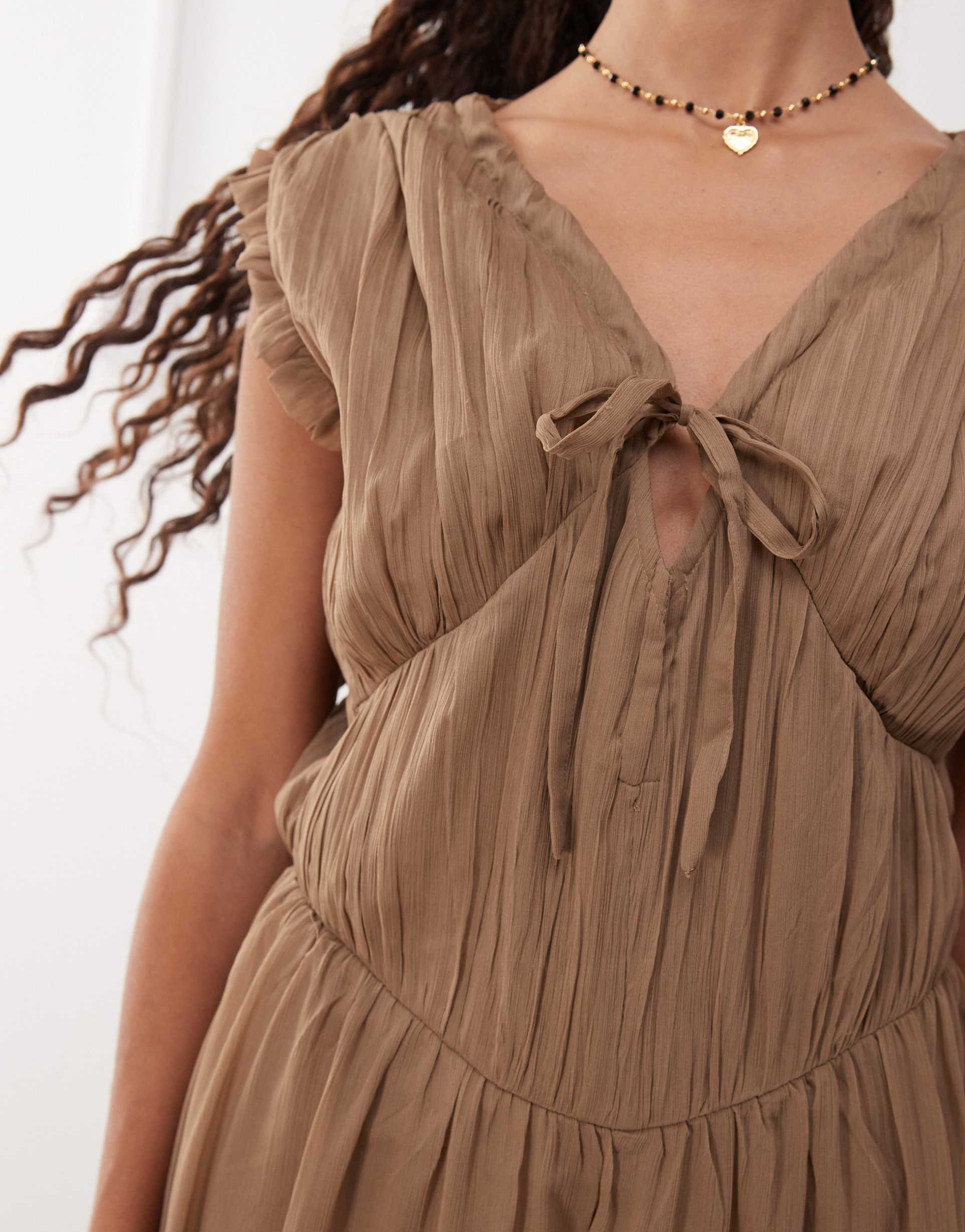 reclaimed vintage midi dress with ruched detail and hook and eye
