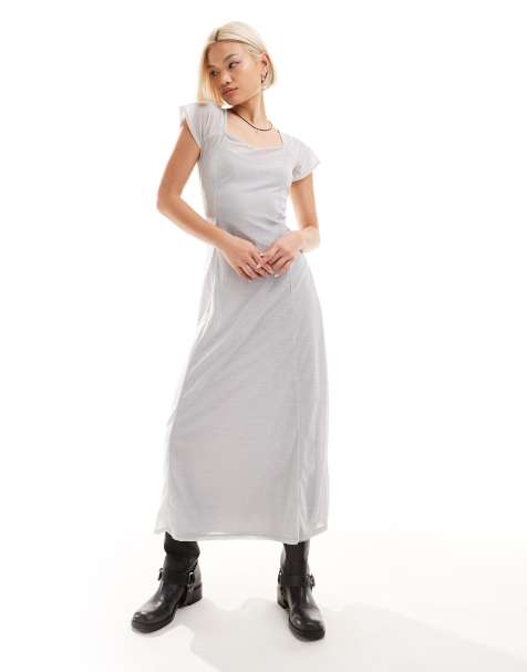 Reclaimed Vintage midi festival dress in silver mesh  