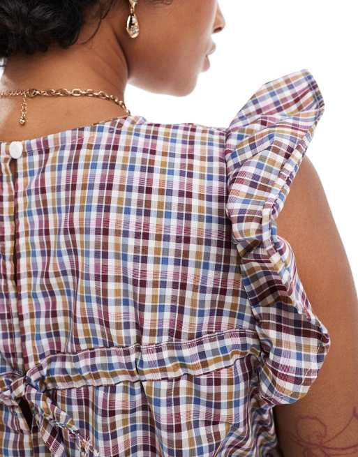 Reclaimed Vintage - Midi-jurk met asymmetrische ruches en gingham ruit, 3 van 4