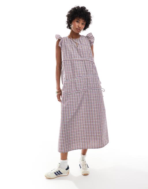 Reclaimed Vintage - Midi-jurk met asymmetrische ruches en gingham ruit, 4 van 4