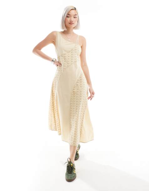 Reclaimed Vintage - Midi-jurk met blote schouder in karnemelkgeel - view 1