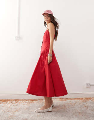Reclaimed Vintage - Midi jurk met verlaagde taille detail in rood - view 1