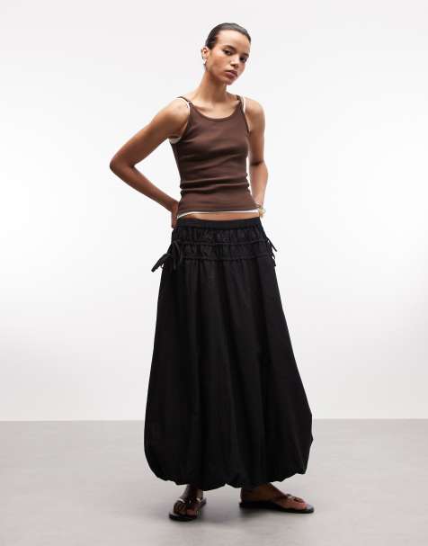 Reclaimed Vintage midi puffball skirt with tie sides in black