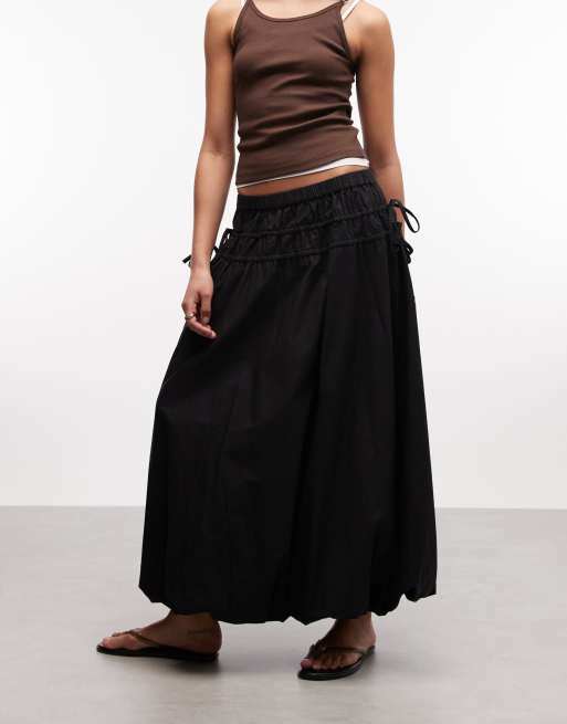 Reclaimed Vintage midi puffball skirt with tie sides in black, 3 of 5