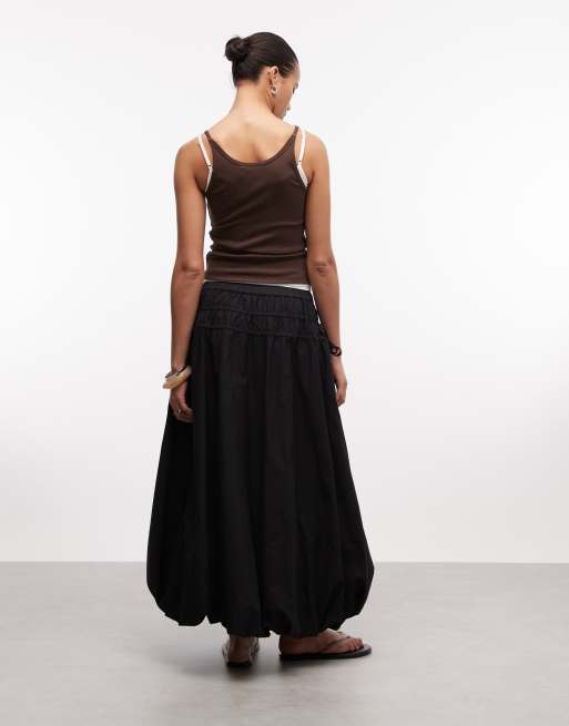 Reclaimed Vintage midi puffball skirt with tie sides in black, 5 of 5