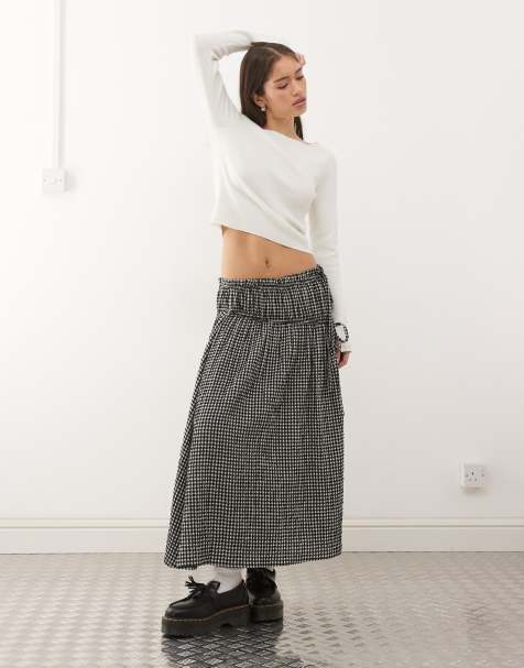 Reclaimed Vintage midi pull on skirt with bow details in black check - view 1