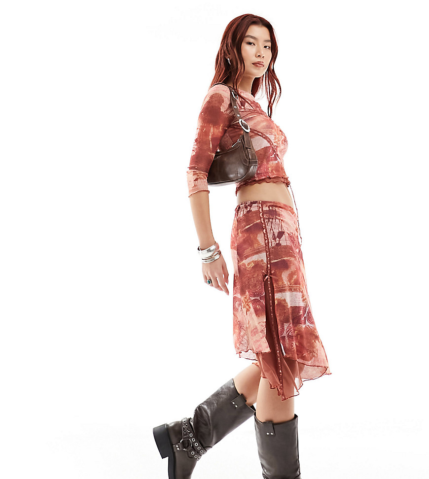 Reclaimed Vintage midi skirt co-ord in grunge rose print-Multi
