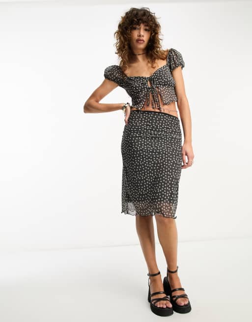 Reclaimed Vintage midi skirt in dark ditsy floral print co ord ASOS