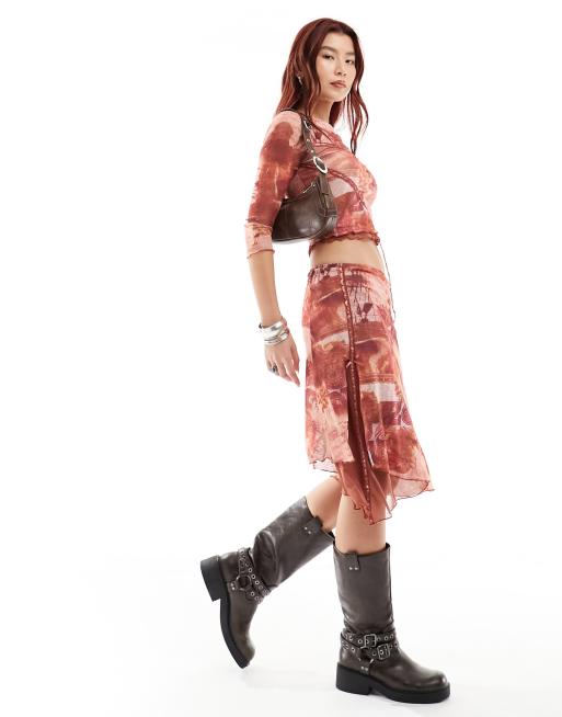 Reclaimed Vintage midi skirt in grunge rose print (part of a set)