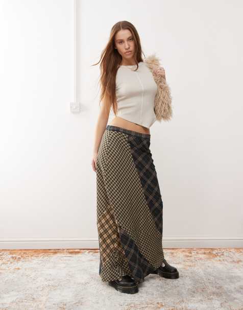 Reclaimed Vintage midi skirt in mixed checks - view 1