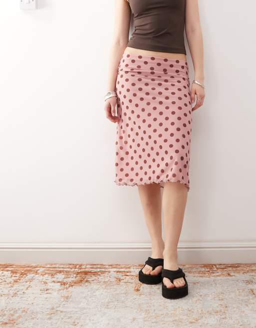 Reclaimed Vintage midi skirt in rose pink polka dot print
