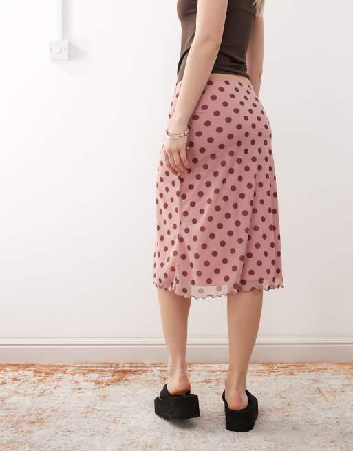 Reclaimed Vintage midi skirt in rose pink polka dot print