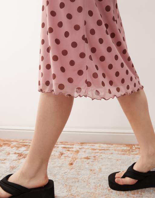 Reclaimed Vintage midi skirt in rose pink polka dot print