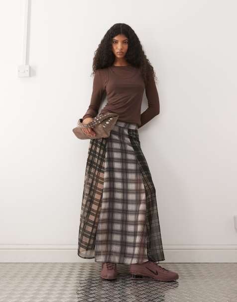 Reclaimed Vintage midi skirt in sheer spliced check print - view 1