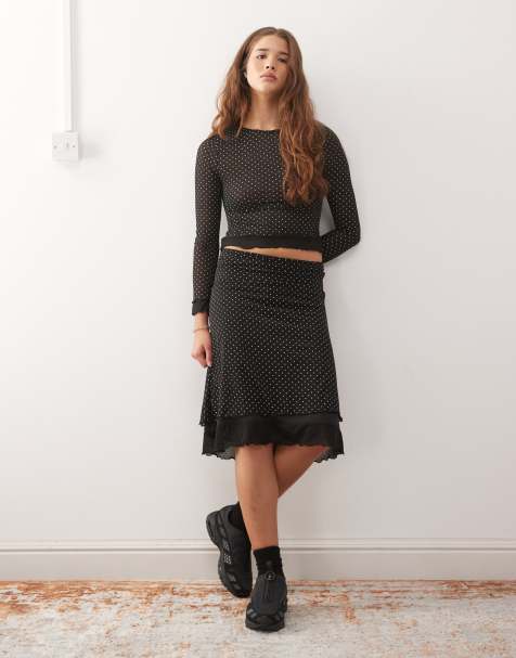Reclaimed Vintage midi skirt with contrast trim in polka dot - view 1