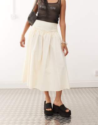 Reclaimed Vintage Midi Skirt With Dropped Hem Ruffle Waist In White