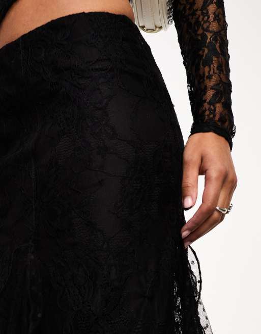 Reclaimed Vintage midi skirt with lace and ruffles ASOS