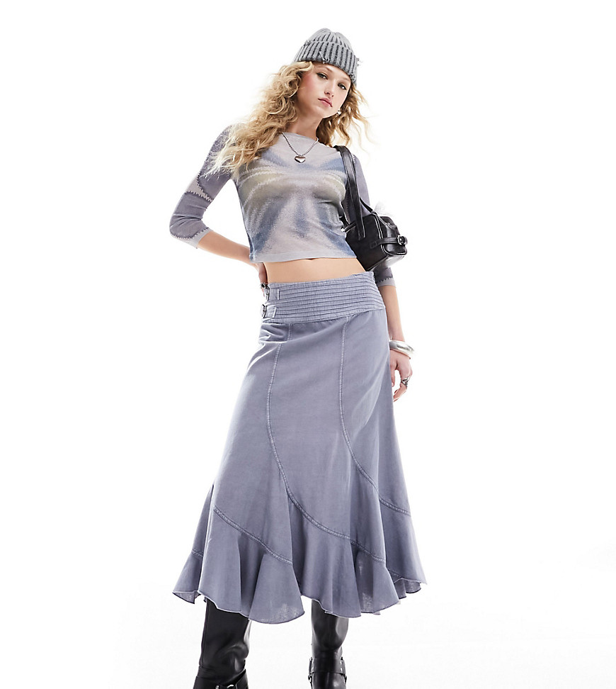 midi skirt with paneling and buckle waist-Multi