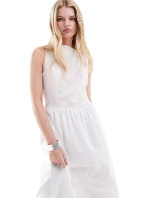 Reclaimed Vintage midi summer dress with tie back in white poplin | ASOS