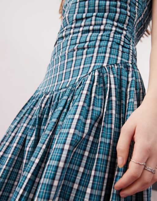 Reclaimed Vintage midi dress with drop waist in green plaid