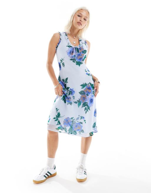 Reclaimed Vintage midi tea dress in blue floral print