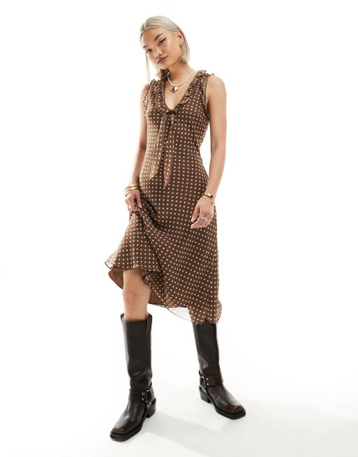 Reclaimed Vintage midi tea dress in brown spot print, 2 of 4