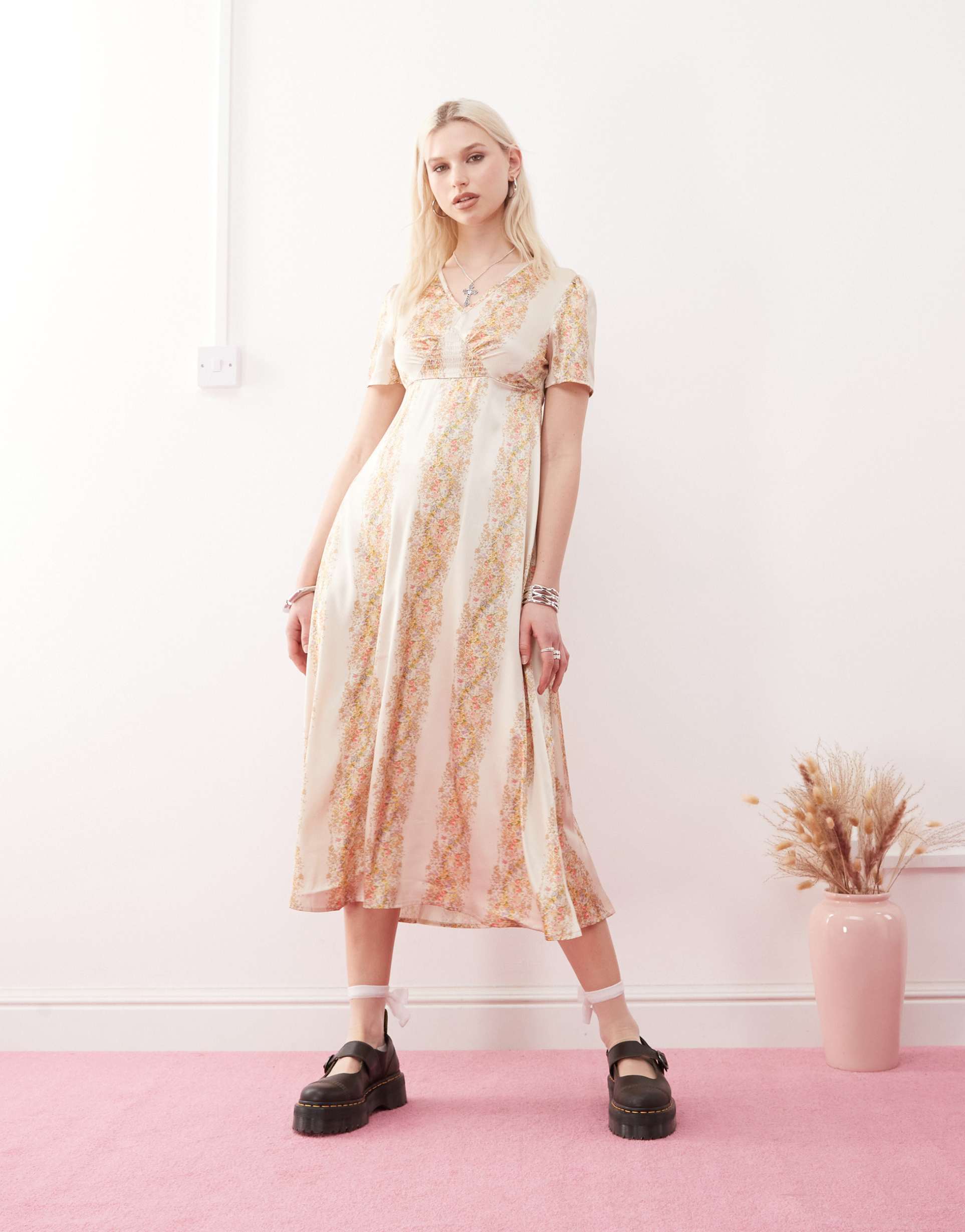 reclaimed vintage midi tea dress in floral print