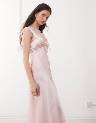 Reclaimed Vintage Midi Tea Dress With Lace In Multi