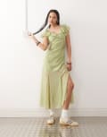 [Reclaimed Vintage] Reclaimed Vintage midi tea dress with lace panels and flutter sleeves in pastel green-Multi 4 multi