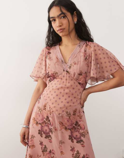 pink tea dress midi Modern Romance Floral Midi Dress in Light Pink S / light-pink
