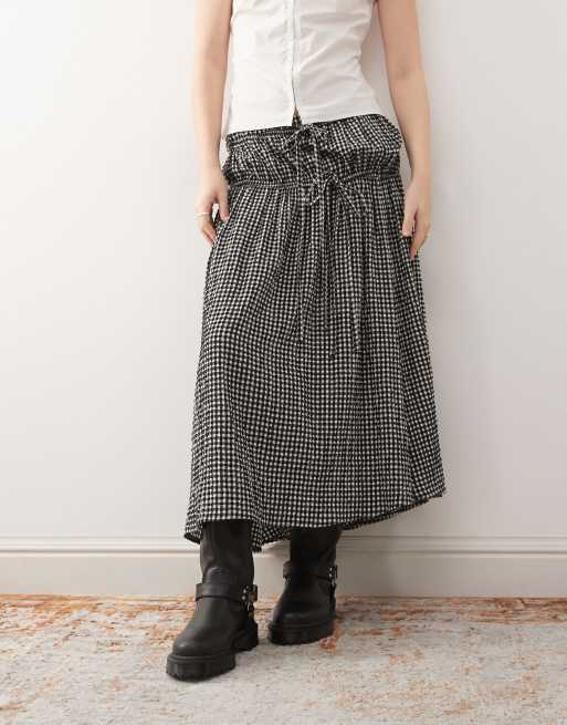 Reclaimed Vintage midi wrap skirt with bow details in black check
