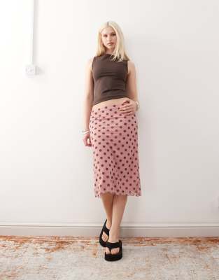 Reclaimed Vintage - Midirock in Rosé mit Polka-Dot-Print-Rosa