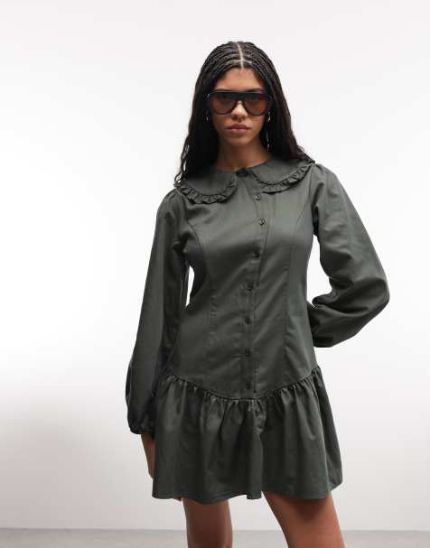 Reclaimed Vintage mini dress with asymmetric placket in charcoal grey - view 1