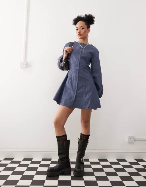white christmas dresses Denim Balloon Dress Brown / M/L main image 0