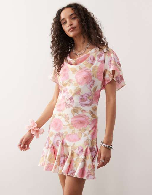Reclaimed Vintage mini dress with cowl neck detail in vintage floral